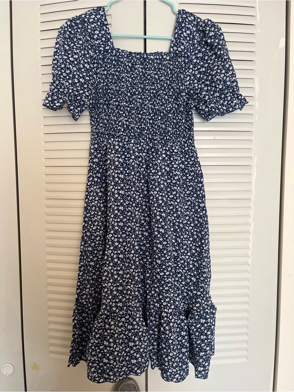 Navy and White Floral Print Dress